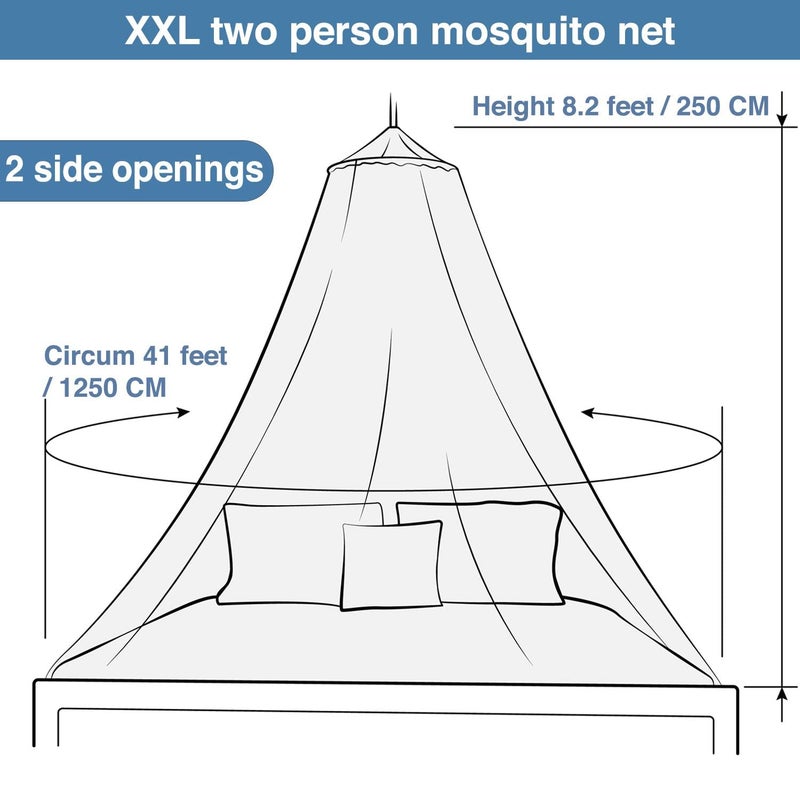 Universal Backpackers Mosquito Net for Single to King-Sized Beds â€“ 2 Openings or Fully-Enclosed Bed Canopy â€“ Conical Design for Decoration or Travel â€“ Free Bag & Hanging Kit for Easy Setup - Image 4